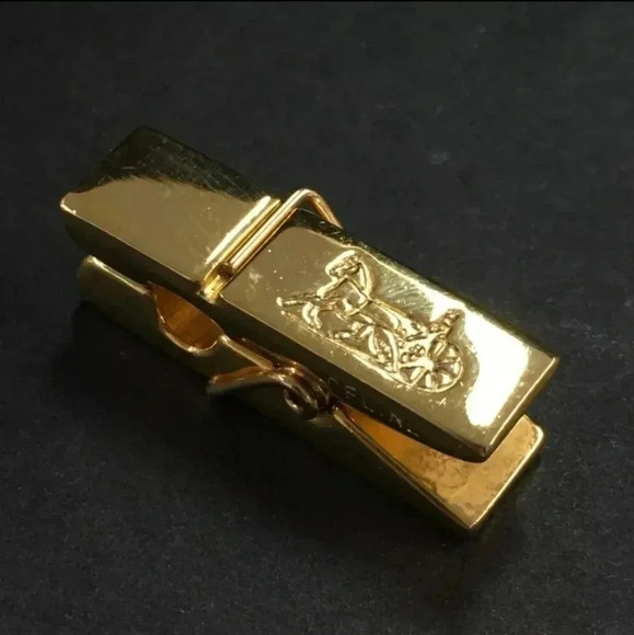 Celine Horse Carriage Gold Tone Clothespin Paper Holder Clip - Picture 1 of 6